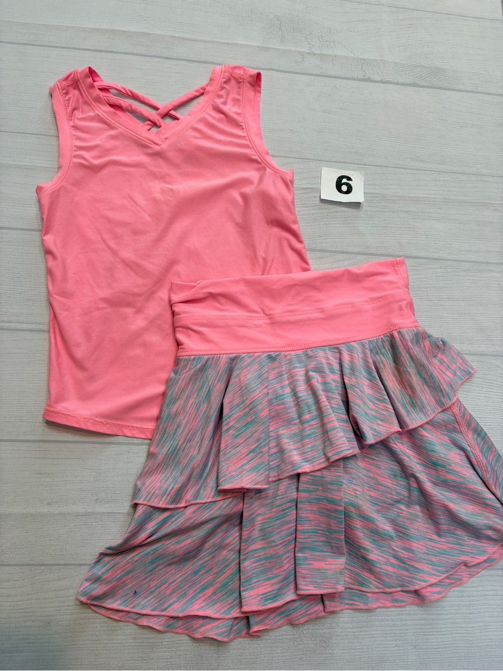90 Degree By Reflex Pink Tank Top with Pink & Gray Tiered Skirt